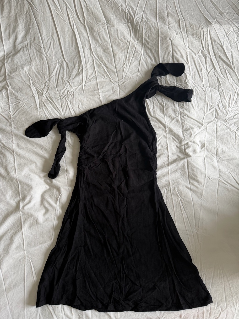 Black One-Shoulder Tie-Strap Dress